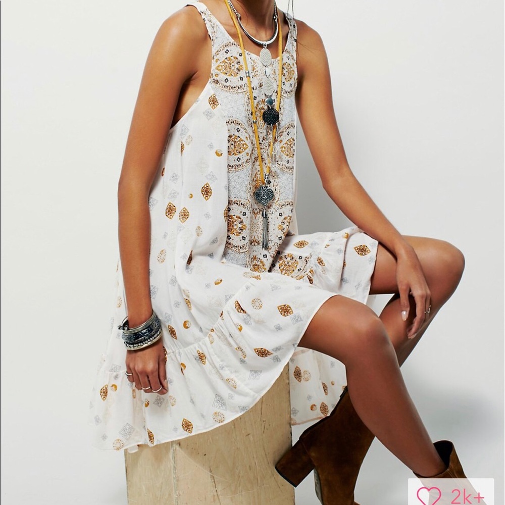 Free People Swing Dress Sz L Ivory, White, Tan